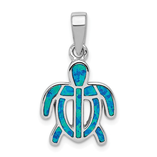 Lex & Lu Sterling Silver Created Blue Opal Inlay Tortoise Pendant - Lex & Lu