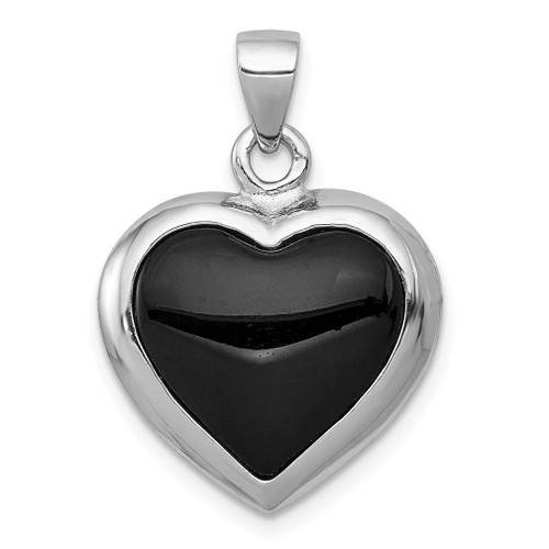 Lex & Lu Sterling Silver Onyx & Mother Of Pearl Reversible Heart Pendant - Lex & Lu