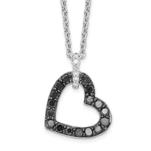 Lex & Lu Sterling Silver Black & White Diamond Pendant Necklace LAL114774 - Lex & Lu