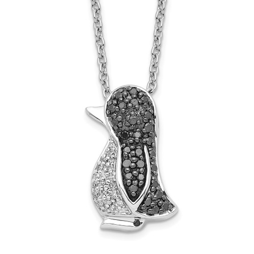 Lex & Lu Sterling Silver Black and White Diamond Penguin Pendant - Lex & Lu