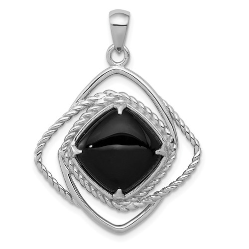 Lex & Lu Sterling Silver Onyx Square Pendant - Lex & Lu