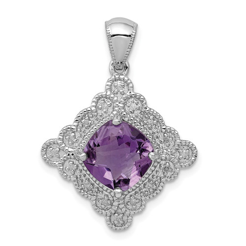 Lex & Lu Sterling Silver Amethyst and Diamond Pendant LAL114983 - Lex & Lu