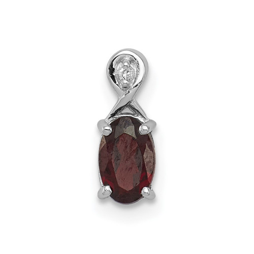 Lex & Lu Sterling Silver w/Rhodium Diamond & Garnet Oval Pendant LAL115071 - Lex & Lu