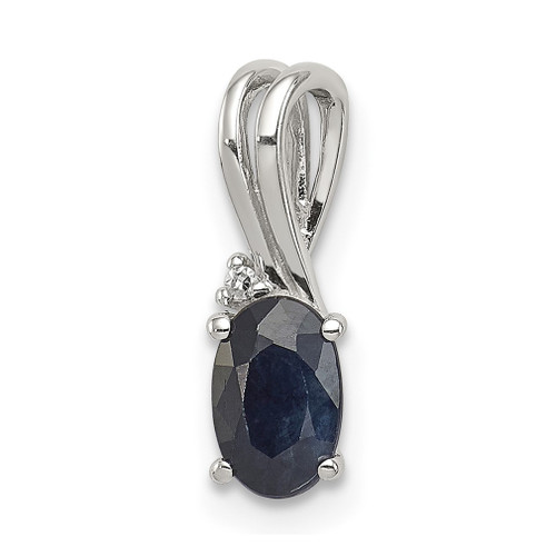 Lex & Lu Sterling Silver w/Rhodium Diamond and Sapphire Oval Pendant - Lex & Lu