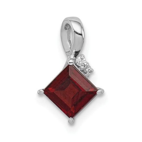 Lex & Lu Sterling Silver w/Rhodium Diamond & Garnet Square Pendant LAL115100 - Lex & Lu