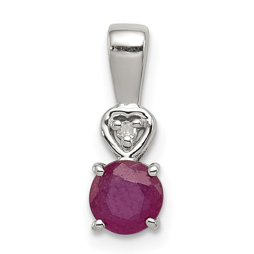 Lex & Lu Sterling Silver w/Rhodium Diamond & Ruby Round Pendant - Lex & Lu