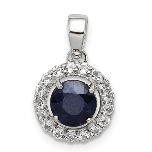 Lex & Lu Sterling Silver w/Rhodium Diamond & Sapphire Oval Pendant LAL115111 - Lex & Lu