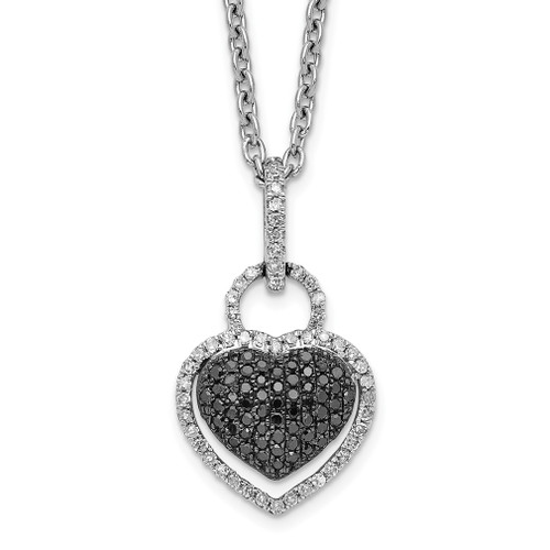 Lex & Lu Sterling Silver Black and White Diamond Heart Pendant LAL115459 - Lex & Lu