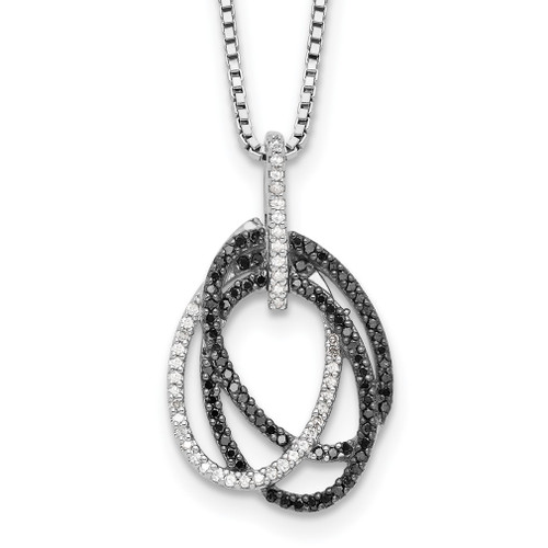 Lex & Lu Sterling Silver Black and White Diamond Triple Oval Pendant - Lex & Lu