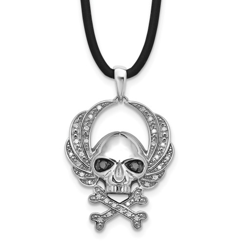 Lex & Lu Sterling Silver White & Black Diamond Skull Pendant - Lex & Lu