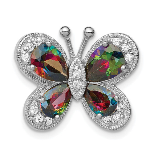 Lex & Lu Sterling Silver Polished Dark Mystic CZ Butterfly Pendant - Lex & Lu