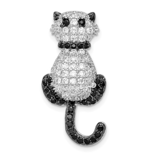 Lex & Lu Sterling Silver w/Rhodium CZ Cat Slide Pendant - Lex & Lu