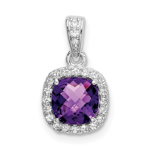 Lex & Lu Sterling Silver w/Rhodium .86Amethyst/Created White Sapphire Pendant - Lex & Lu