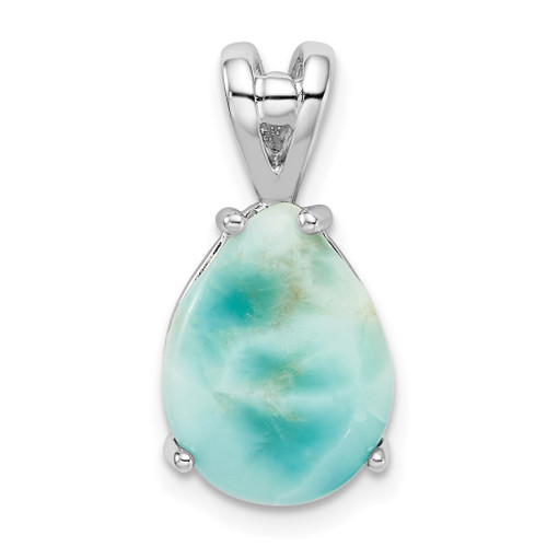 Lex & Lu Sterling Silver w/Rhodium Larimar Teardrop Pendant - Lex & Lu