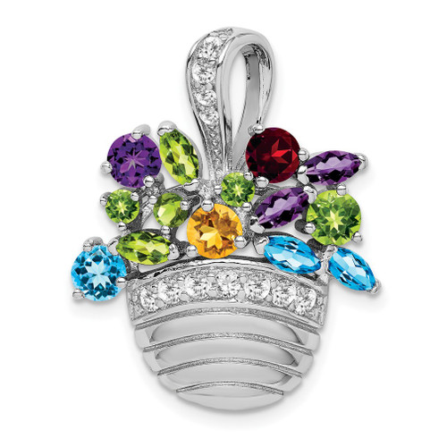 Lex & Lu Sterling Silver Multi-colored Gemstone Basket Pendant/ Pin - Lex & Lu