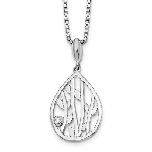 Lex & Lu Sterling Silver White Ice Diamond Leaf Pendant - Lex & Lu