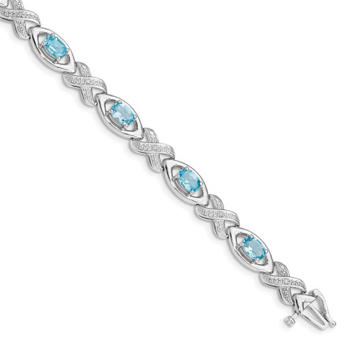 Lex & Lu Sterling Silver Diamond & Light Swiss Blue Topaz Bracelet LAL117283 - Lex & Lu