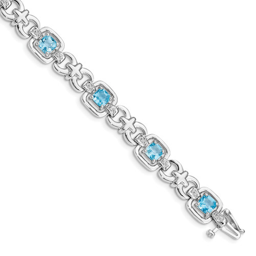 Lex & Lu Sterling Silver Diamond & Light Swiss Blue Topaz Bracelet LAL117290 - Lex & Lu