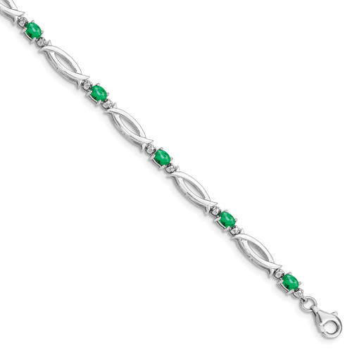 Lex & Lu Sterling Silver Emerald and Diamond Bracelet LAL117388 - Lex & Lu