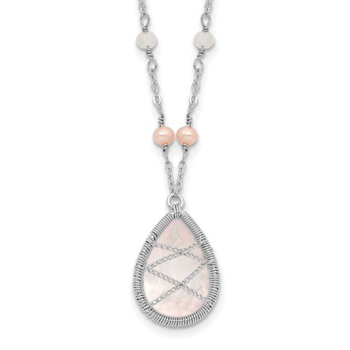 Lex & Lu Sterling Silver 18'' Rose Quartz & FW Cultured Pearl W/1.5 Necklace - Lex & Lu