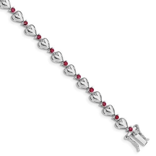 Lex & Lu Sterling Silver & Ruby Heart Bracelet - Lex & Lu