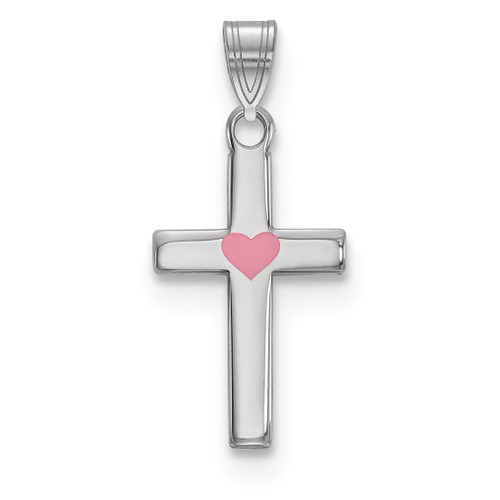 Lex & Lu Sterling Silver Pink Enameled Heart Cross Charm - Lex & Lu