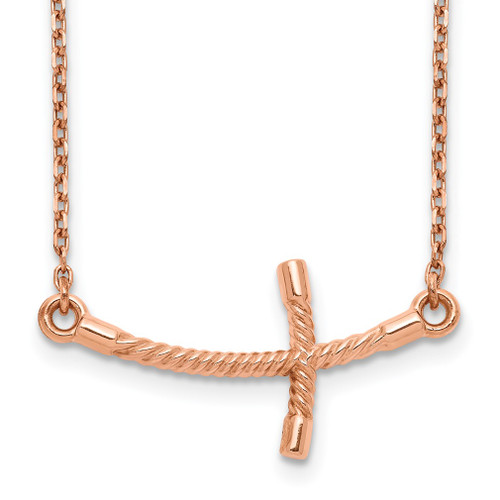 Lex & Lu 14k Rose Gold Large Sideways Curved Twist Cross Necklace 19'' - Lex & Lu