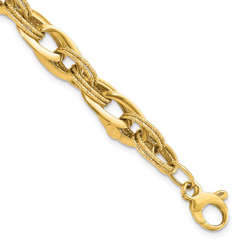 Lex & Lu 14k Yellow Gold Polished and Textured Fancy Link 8'' Bracelet - Lex & Lu