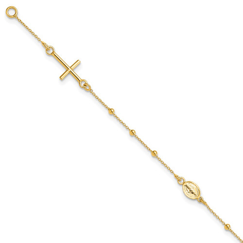 Lex & Lu 14k Yellow Gold Polished 6.5'' Cross Rosary Bracelet - Lex & Lu