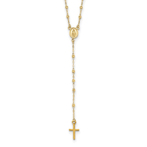 Lex & Lu 14k Gold Polished & D/C Rosary Necklace 17'' - Lex & Lu