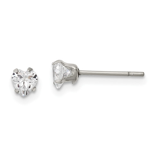 Lex & Lu Chisel Stainless Steel Polished 4mm Heart CZ Stud Post Earrings - Lex & Lu