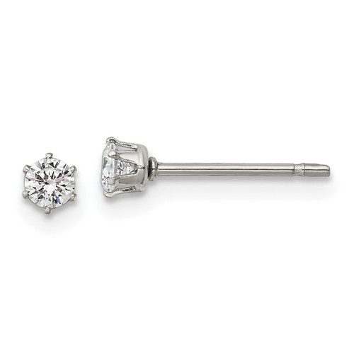 Lex & Lu Chisel Stainless Steel Polished 3mm CZ Stud Post Earrings - Lex & Lu