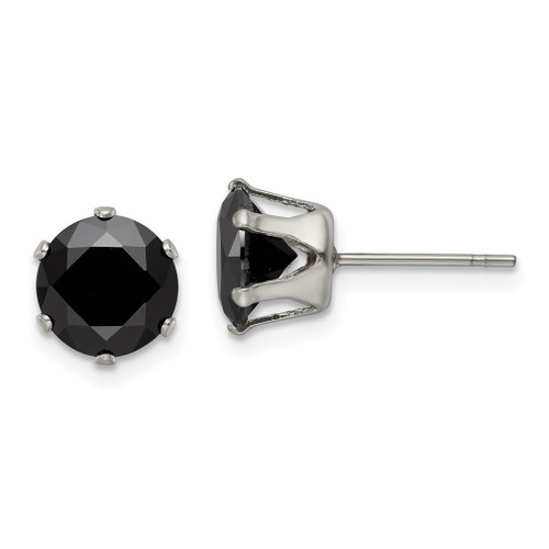 Lex & Lu Chisel Stainless Steel Polished 8mm Black Round CZ Stud Post Earrings - Lex & Lu