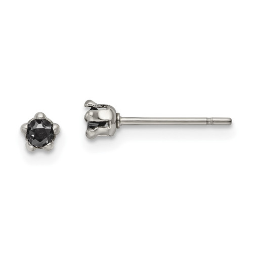 Lex & Lu Chisel Stainless Steel Polished 3mm Black Star CZ Stud Post Earrings - Lex & Lu