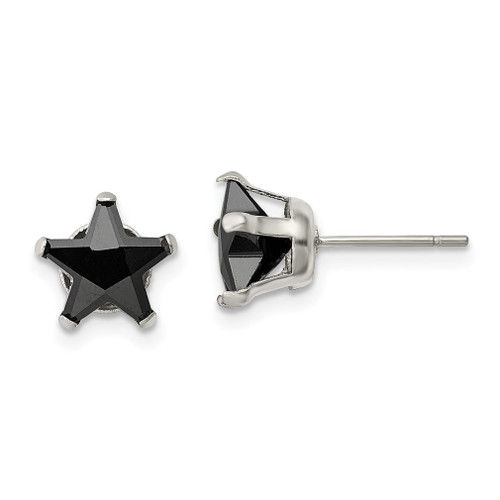 Lex & Lu Chisel Stainless Steel Polished 8mm Black Star CZ Stud Post Earrings - Lex & Lu