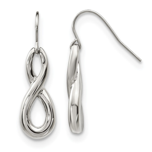 Lex & Lu Chisel Stainless Steel Infinity Symbol Shepherd Hook Dangle Earrings - Lex & Lu