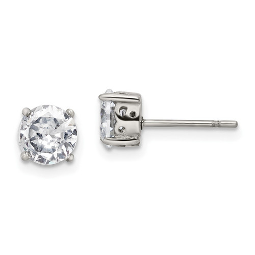 Lex & Lu Chisel Stainless Steel Polished w/CZ Post Earrings LAL118197 - Lex & Lu