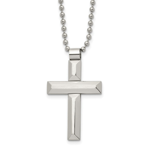 Lex & Lu Chisel Stainless Steel Brushed & Polished Cross Necklace 22'' LAL118276 - Lex & Lu