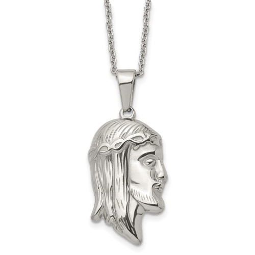 Lex & Lu Chisel Stainless Steel Polished Jesus Sillouete Necklace 22'' - Lex & Lu