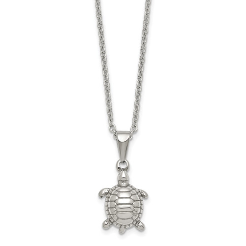 Lex & Lu Chisel Stainless Steel Polished Turtle Necklace 22'' - Lex & Lu