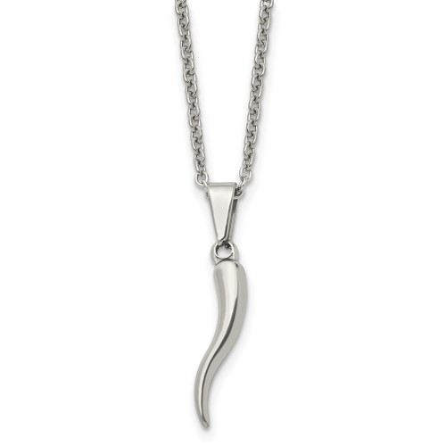 Lex & Lu Chisel Stainless Steel Polished Italian Horn Necklace 22'' - Lex & Lu