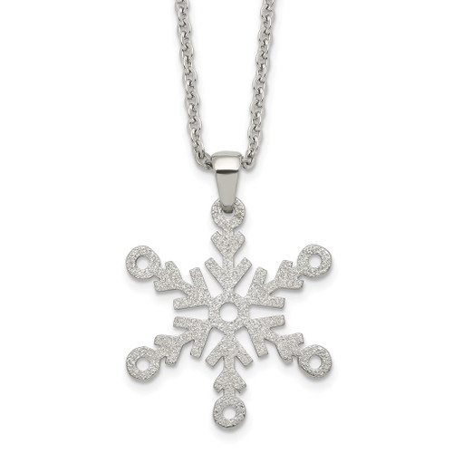 Lex & Lu Chisel Stainless Steel Polished and Laser-cut Snowflake Necklace 24'' - Lex & Lu