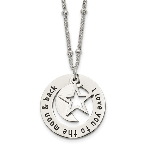 Lex & Lu Chisel Stainless Steel Polished I LOVE YOU TO THE MOON Necklace 20'' - Lex & Lu