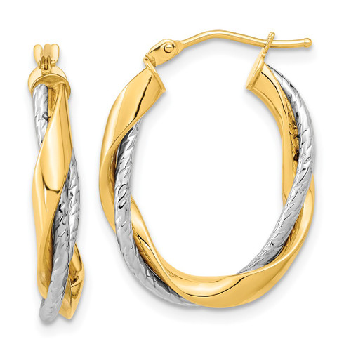Lex & Lu 14k Two-tone Gold Polished Rope Twisted Oval Hoop Earrings - Lex & Lu