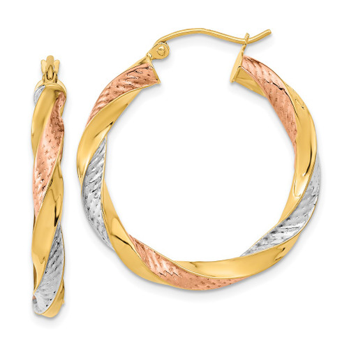 Lex & Lu 14k Tri-color Gold Polished & D/C Twist Hoop Earrings LAL119025 - Lex & Lu