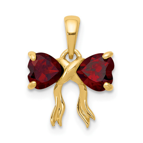 Lex & Lu 14k Gold Polished Garnet Bow Pendant - Lex & Lu