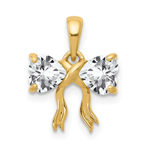 Lex & Lu 14k Gold Polished White Topaz Bow Pendant - Lex & Lu