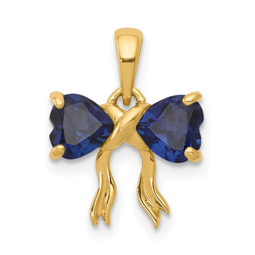 Lex & Lu 14k Gold Polished Created Sapphire Bow Pendant - Lex & Lu