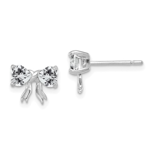 Lex & Lu 14k White Gold Polished White Topaz Bow Post Earrings - Lex & Lu