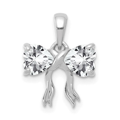 Lex & Lu 14k White Gold Polished White Topaz Bow Pendant - Lex & Lu